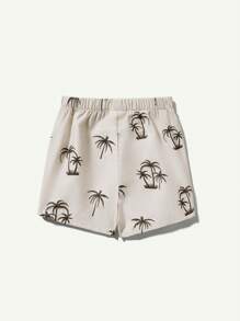 Cozy Pixies 寶寶男孩椰樹印花短袖連鈕扣翻領襯衫配休閒短褲套裝