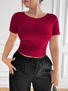 SHEIN EZwear Plus Size Elastic T-Shirt With Gathered Waist For Slimming Effect