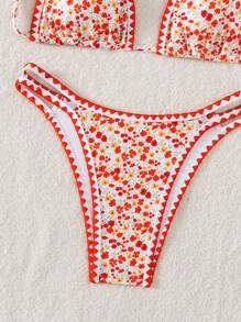 SHEIN Swim 女性時尚隨機印花比基尼泳衣套裝 - 彩色 - 查看 3