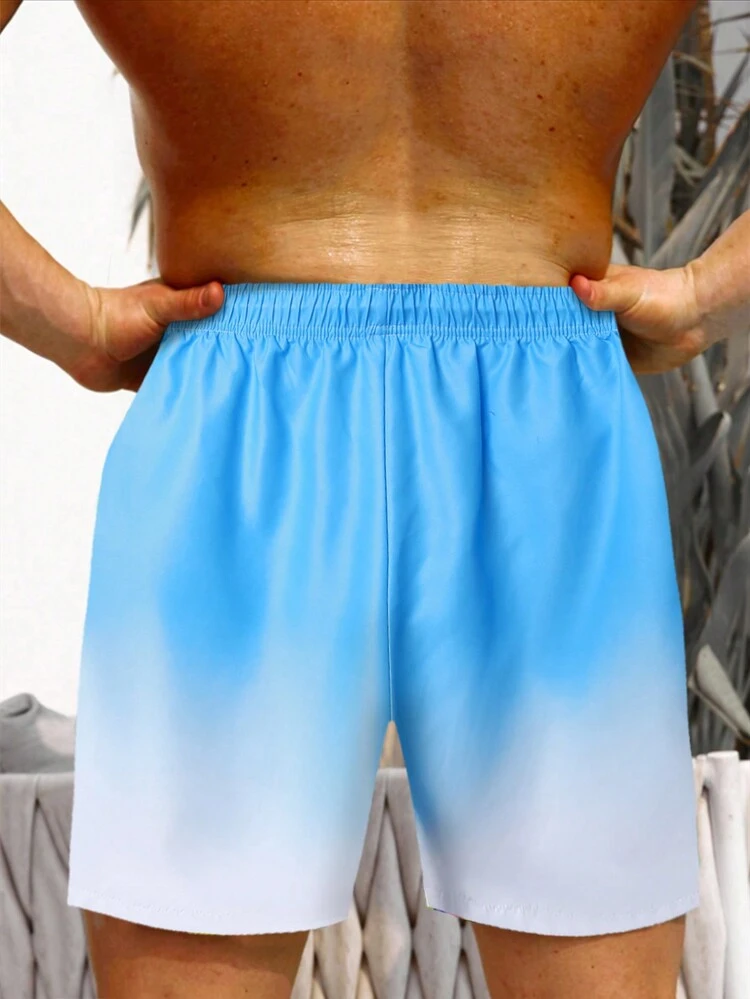Men Casual Beach Shorts With Letter Print And Gradient Color
