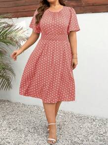 SHEIN Clasi Vestido de verano con estampado de lunares de talla grande con cintura imperio - Rosa - Ver 5