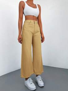 EURMUSE 女式寬鬆百搭牛仔褲 - 棕色 - 查看 3