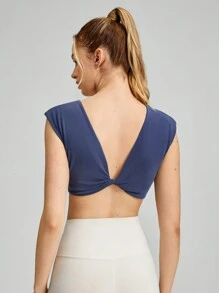 GLOWMODE Modal Ribbed Reversible Knotted Crop Tank Studio Daily Summer - Navy Blue - View 8