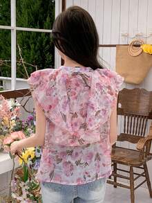 DAZY Women Fashion Vacation Floral Printed Ruffle Sleeve Blouse For Summer - Pink - View 2