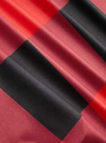 SHEIN Unity Bộ đồ hai mảnh gồm áo khoác kẻ caro cỡ lớn và váy dây chéo màu trơn cho nữ diện trong dịp năm mới, vải thu cho nữ - Đỏ - Xem 8