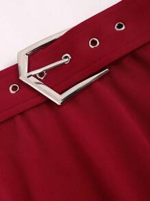 Sweetra 女士时尚优雅纯色美人鱼裙酒红色长款女装 - 酒紅色 - 查看 3