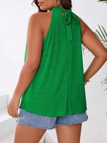 Calvaya Plus Size Loose Pleated Summer Sleeveless Top With Asymmetric Hem - Green - View 2