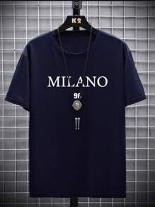Manfinity Homme Camiseta holgada para hombres con hombros caídos y estampado alfanumérico para el verano