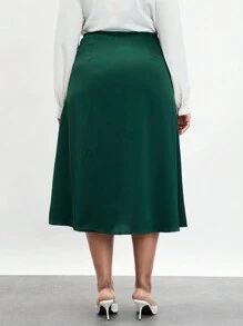 BizChic 大尺碼女士側開叉裙 - 墨綠色 - 查看 2