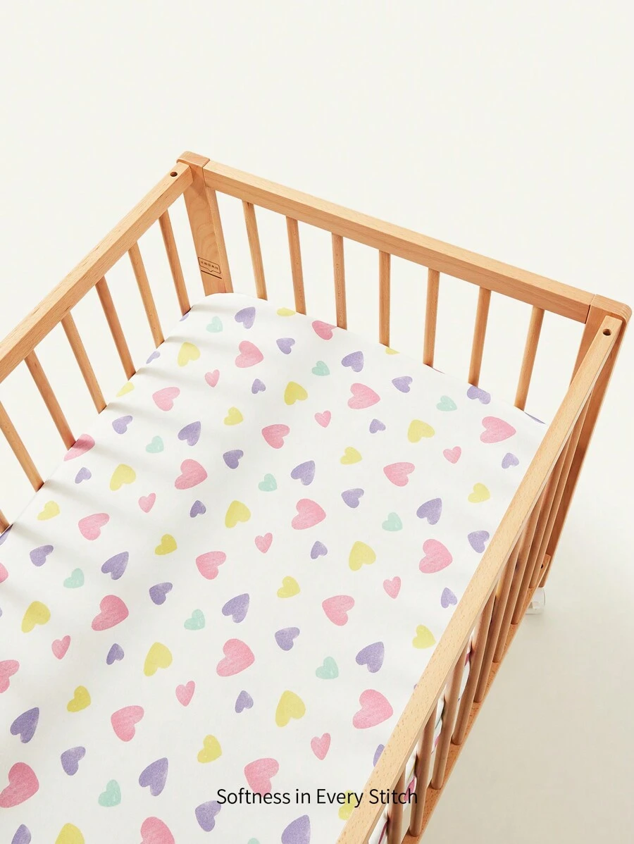 Cozy Pixies 1 件 Cozy Cub Rainbow Heart 柔软亲肤床笠，Oeko-Tex 认证，夏季 - 彩色 - 查看 1