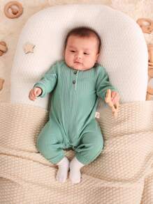 Cozy Pixies Newborn Baby Boy 2pcs Half Button Rib Knit Jumpsuit - Multicolor - View 4