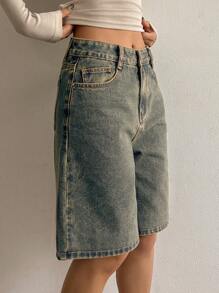 DAZY Women Loose Fit Bermuda Denim Shorts With Pockets Y2k - Blue - View 4
