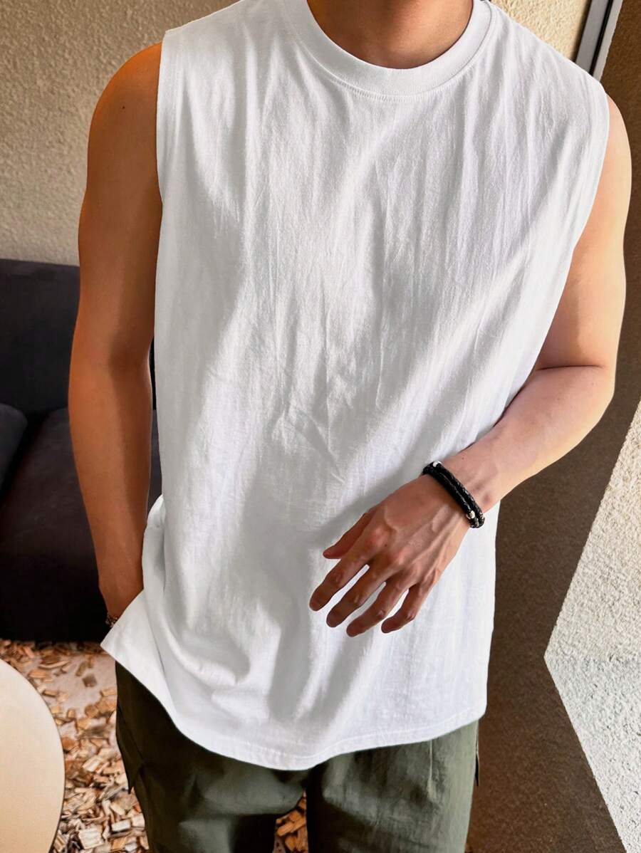DAZY Men Solid Color Casual Tank Top, Suitable For Summer Daily Outfits - White - View 1