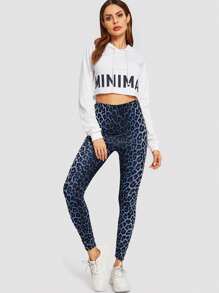SHEIN Essnce Leopard Print High Waist Stretchy Long Leggings - Blue - View 4