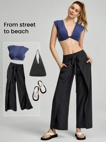 GLOWMODE Modal Ribbed Reversible Knotted Crop Tank Studio Daily Summer - Navy Blue - View 6