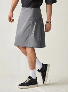 Manfinity VCAY Men Solid Color Pleated Weave Casual Shorts For Daily Wear