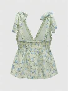 ROMWE Fairycore Phụ nữ mùa hè thường ngày nghỉ lễ ren chắp vá họa tiết hoa Ditsy - màu xanh lá - Xem 2