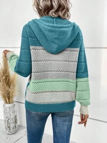 Damski Patchwork Robić na Drutach Z Kapturem Rozpinane Swetry - Wielokolorowe - Zobacz 2
