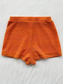 Soleia Damen orange Shorts mit elastischem Bund, minimalistisches strukturiertes Strick-Lässig-Modell für Urlaub und Sommer