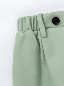 Young Girl Back-To-School Season Casual Fashion Short Top Suit, Consisting Of Waistcoat And Suit Pants, Suitable For Daily Gatherings, Performances In Spring And Summer Sage Green Outfitgreen Young Girl Outfitgreen Two Pieces Setgreen Young Girls Setsgreen Outfit For Young Girl