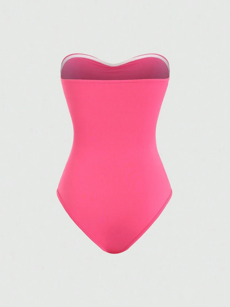 Ladies Hollow Out Pleated Bandeau Bodysuit