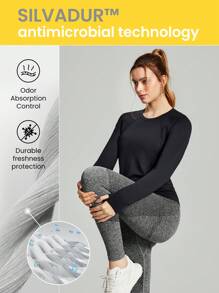 GLOWMODE Seamless Coolmax® Jacquard Relaxed Fit Long Sleeve Tee Workout Daily Summer - Black - View 5