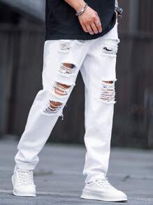 Manfinity EMRG Men White Distressed Skinny Jeans - White - View 1