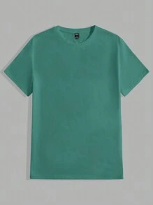 Manfinity VCAY Men Summer Round Neck Solid Color Knitted Casual Short Sleeve T-Shirt - Green - View 3