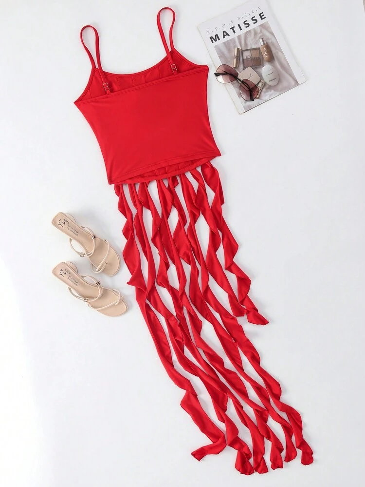 Women's Summer Solid Color Multi-Layer Ruffled Cami Top