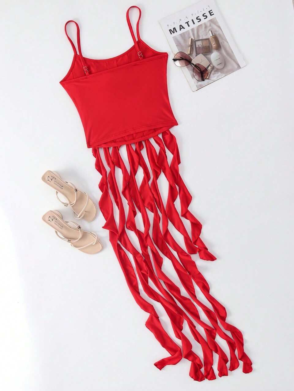 Women's Summer Solid Color Multi-Layer Ruffled Cami Top