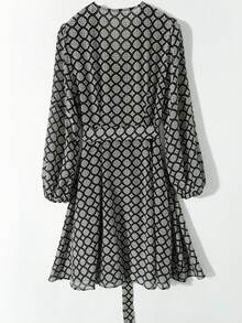 Abito Da Donna Con Stampa Floreale, Collo A V E Maniche A Lanterna