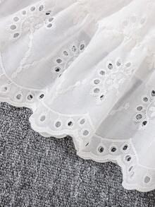 Đầm tay bồng cổ Peter Pan thêu nơ trang trí màu trơn thanh lịch cho bé gái mùa hè - Màu be - Xem 3