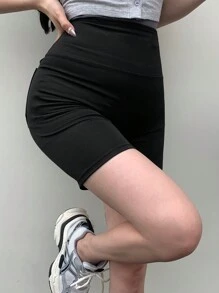 DAZY Short ajustado de unicolor con bolsillo pegado, versátil para ciclismo en verano - Negro - Ver 6
