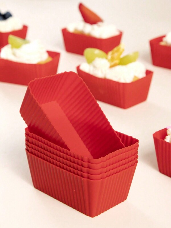 SHEIN 6Pcs Red Silicone Cupcake Muffin Baking Cups Liners Reusable Non-Stick Cake Molds Set