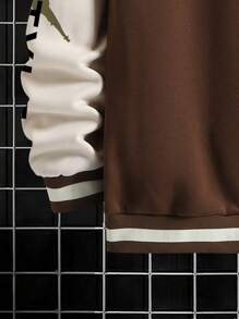 Manfinity LEGND Áo khoác Varsity dáng rộng hai tông màu họa tiết chữ cho nam, không có mũ trùm đầu - Cà phê nâu - Xem 3