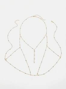SHEIN BAE 1pc Women's Cute, Luxury, Sexy Metal/Metallic Diamond Inlaid Chain For Body & Clothing, Suitable For Party, Casual, Night Club - Gold - View 6