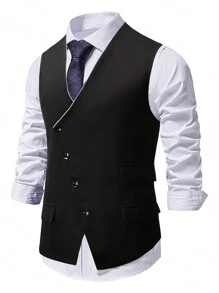 Manfinity Mode Nam Màu sắc tương phản Khâu Đúng mốt Trang phục làm việc Bộ đồ Áo vest Với Cạnh cuộn - màu đen - Xem 4