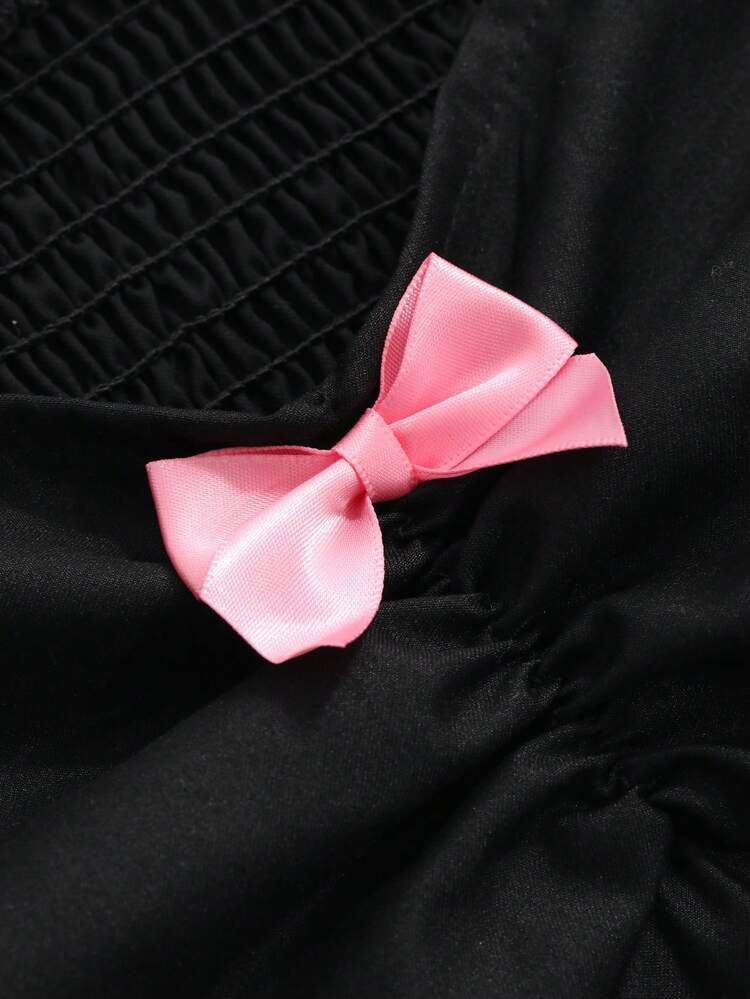 Women Casual Puff Sleeve Shirt With Sweetheart Neckline, Chest Ruching, And Ruffle Hem Babydoll Top