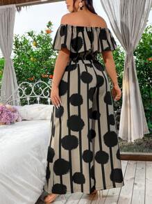 SHEIN Holidaya Plus Size Nữ Họa Tiết Chấm Bi Trễ Vai Và Quần Ống Rộng Xuân/Hè Hai Món - Nhiều màu - Xem 2
