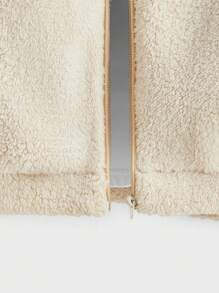 Manfinity Homme Men Plush Letter Patch Zipper High Collar Casual Sweatshirt - Khaki - View 5