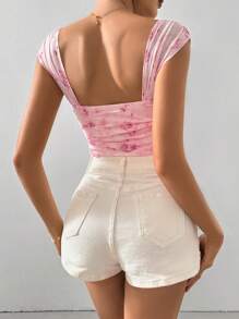 Firerie Body floral femenino con fruncido para moda de primavera y verano - Rosa - Ver 2
