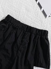 Tween 男孩寬鬆休閒 2 合 1 短袖 T 卹,帶拉鍊口袋和短褲套裝,夏季 - 黑色 - 查看 6