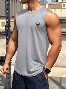 Manfinity Sport Corelite Boyfriend Style Men Stylish Triangle Print Sleeveless Sport Tank Top Workout Tops Basketball Jersey Boyfriend Style Men I Love My Boyfriend Graphic Boyfriend Style Men T Shirt Boyfriend Style Men Joggers, Sport, Graphic, Plain, Wife Beaters - Grey - View 3