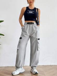 SHEIN Unity Pantalon cargo de loisir pour dames avec grandes poches - Gris - Voir 7