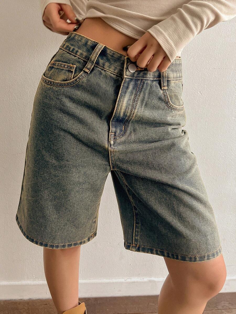 DAZY Women Loose Fit Bermuda Denim Shorts With Pockets Y2k - Blue - View 1