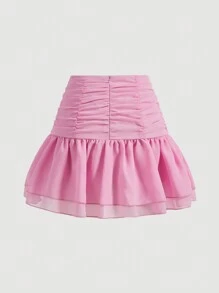 SHEIN MOD Summer Pink Mini Skirt With Ruffle Trim - Pink - View 2