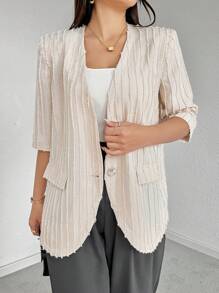 Seusyu Women's Solid Color Half Sleeve Suit Blazer For Summer - Apricot - View 4