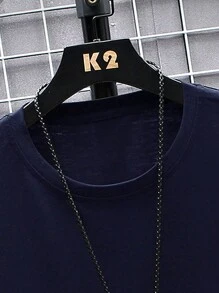 Manfinity Homme Camiseta holgada para hombres con hombros caídos y estampado alfanumérico para el verano