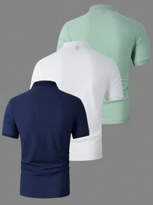 Manfinity Homme 3pcs Men Summer Casual Button Half Placket Short Sleeve Polo Shirt - Multicolor - View 2