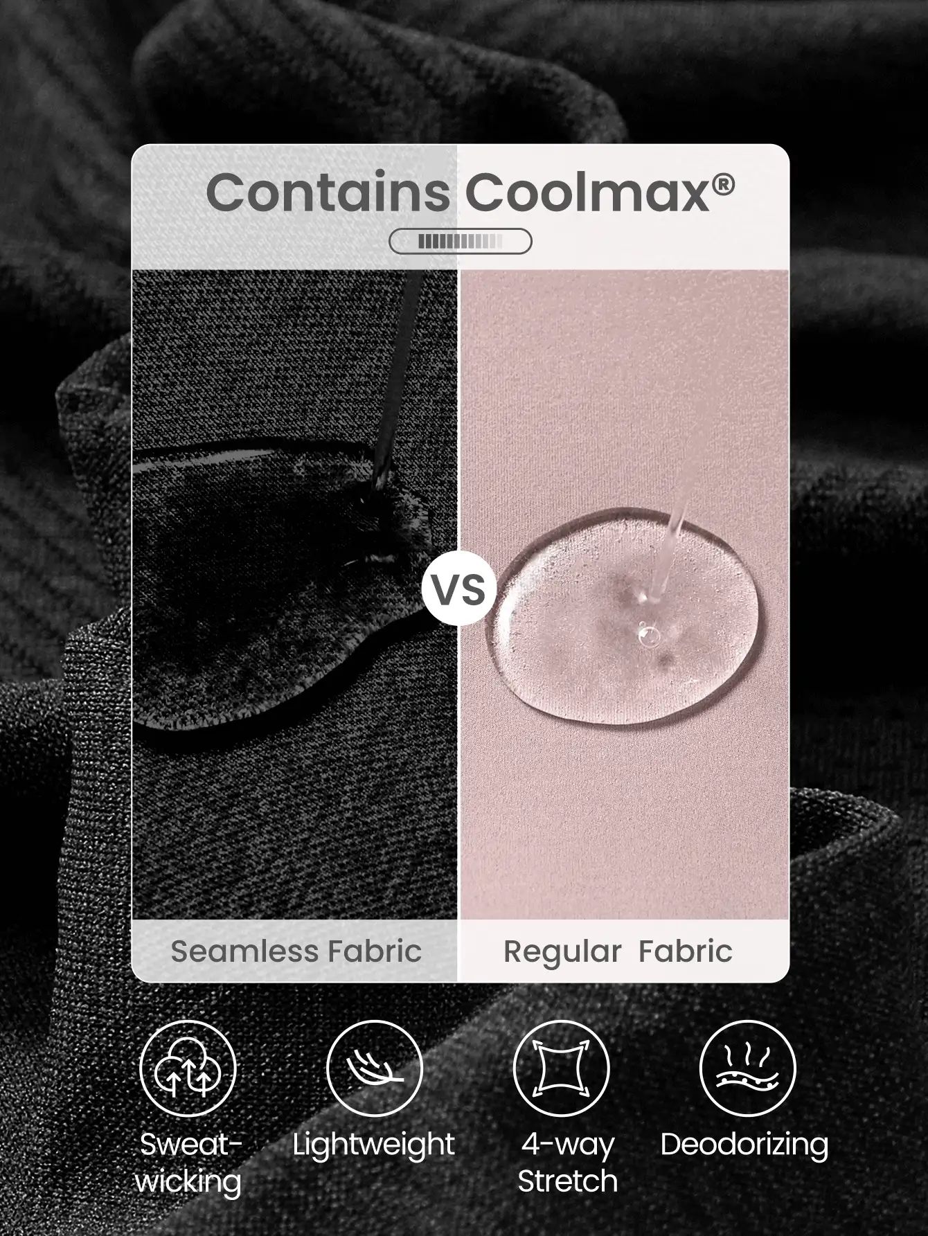 GLOWMODE Seamless Coolmax® Jacquard Relaxed Fit Long Sleeve Tee Workout Daily Summer - Black - View 3